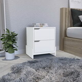 White modern easy-to- install bedside Nightstand with 2-Drawers, with openwork gola handles, with floor fixing with two sturdy particle board legs B200120605