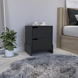 Black modern easy-to- install bedside Nightstand with 2-Drawers, with openwork gola handles, with floor fixing with two sturdy particle board legs. B200120606