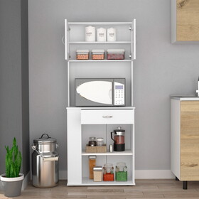 Pantry Cabinet 67" H, Two Doors, One Drawer, Two Open Storage Shelves, Two Internal Shelves, Three Open Side Storage Shelves, White B200120774