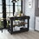 Kitchen Island 36" H, Six Casters, Two Drawers, Two Open Storage Shelves, Towel Hanger, Black / Light Oak B200132961