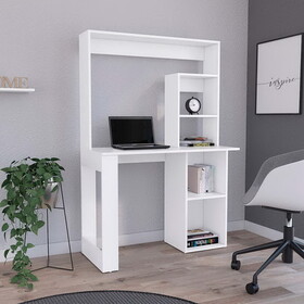 Ethel Writing Computer Desk with Storage Shelves and Hutch, White B200132999