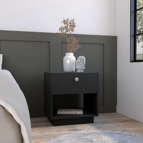 Single Drawer Nightstand 19"H with Open Storage Shelf, Black B200133072