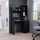 Muncy Computer Desk with Ample Work Surface, Hutch Storage and Single Door Cabinet with 3-Tier Shelves, Black B200133101