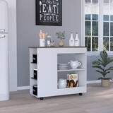 DEPOT E-SHOP Pl Kitchen Cart Two Storage Shelves, Three Side Shelves, Four Casters, White / Dark Brown B200133135