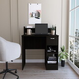 Vera Computer Desk with Top Open Shelf, 1-Drawer and 2-Storage Shelves, Black B200133206