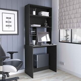 Xalo Computer Hutch Desk, Lower Shelf, Four Shelves, Black B200133217