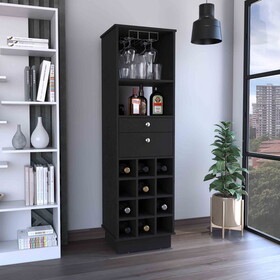 32" H black bar-coffee cart, kitchen or living room cabinet storage, with 4 wheels, folding surface, 2 central drawers covered by folding doors, ideal for storing glasses, and snacks. B200133220