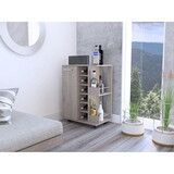 Bar Cart, Two External Shelves, Four Casters, Six Built-in Wine Rack, Single Door Cabinet -Light Gray