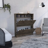 Calgary Shoe Rack, Superior Top, One Open Shelf, Two Extendable Shelves -Dark Brown B07091898
