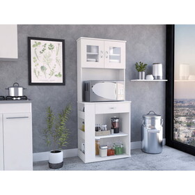Capienza Pantry Cabinet, Two Shelves, Double Door, One Drawer, Three Side Shelves -White B20091899