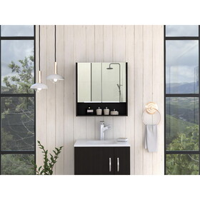 Jaspe Mirror Cabinet, Three Internal Shelves, One Open Shelf, Double Door Cabinet -Black B20091914