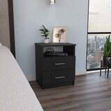 Napoles Nightstand, End Table, Side Table Superior Top, Two Drawers, One Shelf -Black B07091967