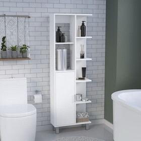 DEPOT E-SHOP Mott 63" H Linen Bathroom Cabinet with Seven Open Shelves, One Drawer and four legs,White B200P167431