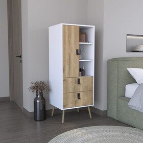 Dresser 52"H Stylish Bedroom Storage Solution with 3 Open Shelves, 2 Drawers, and 1 Door, White / Macadamia B200P167453