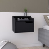 Winchester Floating Nightstand, Modern Dual-Tier Design with Spacious Single Drawer Storage, Black B200P199742