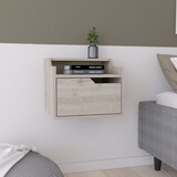 Winchester Floating Nightstand, Modern Dual-Tier Design with Spacious Single Drawer Storage, Light Gray B200P199743