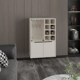 Aster 23" Wide Double Door Bar Cabinet and Glass door comparment, Eight bottle cubbies and stemware B200P235829