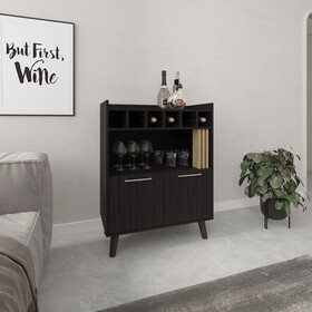Vance 40" High Bar Cabinet with Six Bottle Cubbies, Two Double Door Cabients, Four Shelves, Living Room, Wine Rack, Liquoar Cabient Dark Wengue B200P253743