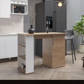 Allen 47" Wide Kitchen Island One Cabinet and Five Shelves, Bar Table, Dinning Table. Pub Table White- Natural Oak B200P286929