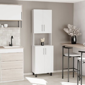 Linden 76,8" Tall Two Double Door Cabinet Kitchen Pantry with Hutch and Five Shelves, Microwave Cabinet, Storage Cabinet, Kitchen Organization, Garage Cabinet, Kitchen White B200P286966