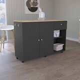 Kitchen Island Cart Victoria, Four Interior Shelves, Six Carters, One Drawer, Double Door Cabinet -Black B200S00087