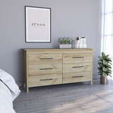 Hms 6 Drawer Double Dresser, Four Legs, Superior Top -Light Oak / White B200S00103