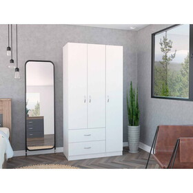 Austral 3 Door Armoire with Drawers, Shelves, and Hanging Rod -White B200S00110