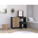 Kaia Makeup Vanity, Four Drawers, One Mirror, Stool -Black / Pine B200S00129