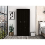 Primavera Armoire, Double Door Cabinets, One Drawer, Metal Rod, Five Shelves -Black / White B200S00156