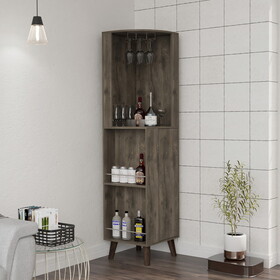 Cincinatti Corner Bar Cabinet, Cup Rack, Two External Shelves, One Drawer, Four Legs -Dark Brown B200S00176