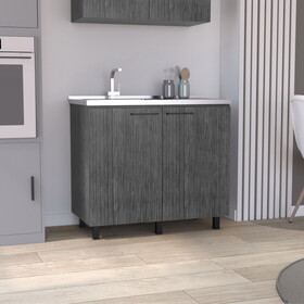 Napoles 2 Utility Sink with Cabinet, Stainless Steel Countertop, Interior Shelf Smokey Oak B200S00402