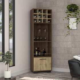 Marsella Corner Bar Cabinet, Eight Built-in Wine Rack, Two Side Shelves Mahogany / Macadamia B200S00408