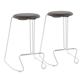 Finn Contemporary Counter Stool in White Steel and Grey Faux Leather by LumiSource - Set of 2 B202P221885