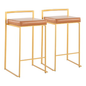 Fuji Contemporary Stackable Counter Stool in Gold with Camel Faux Leather Cushion by LumiSource - Set of 2 B202P221912