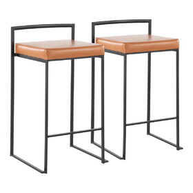 Fuji Contemporary Stackable Counter Stool in Black with Camel Faux Leather Cushion by LumiSource - Set of 2 B202P221917