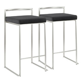 Fuji Contemporary Stackable Counter Stool in Stainless Steel with Black Velvet Cushion by LumiSource - Set of 2 B202P221930