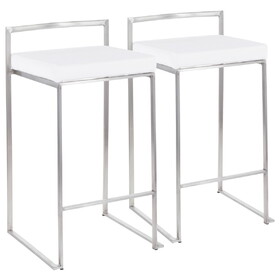 Fuji Contemporary Stackable Counter Stool in Stainless Steel with White Velvet Cushion by LumiSource - Set of 2 B202P221933