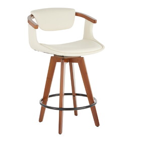 Oracle Mid-Century Modern Counter Stool in Walnut Bamboo and Cream Faux Leather by LumiSource B202P222093