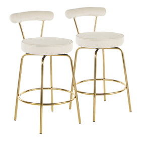 Rhonda Glam Counter Stool in Gold Metal and Cream Velvet by LumiSource - Set of 2 B202P222098