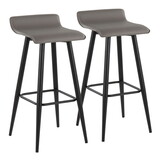 Ale Contemporary Fixed-Height Bar Stool in Black Steel and Grey Faux Leather by LumiSource - Set of 2 B202P222130