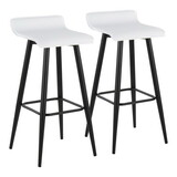 Ale Contemporary Fixed-Height Bar Stool in Black Steel and White Faux Leather by LumiSource - Set of 2 B202P222131