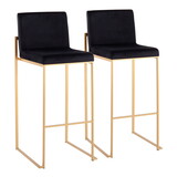 Fuji Contemporary High Back Barstool in Gold Steel and Black Velvet by LumiSource - Set of 2 B202P222178