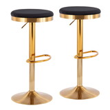 Dakota Contemporary Upholstered Adjustable Barstool in Gold Steel and Black Velvet by LumiSource - Set of 2 B202P222284