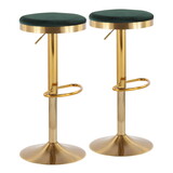 Dakota Contemporary Upholstered Adjustable Barstool in Gold Steel and Green Velvet by LumiSource - Set of 2 B202P222286