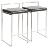 Fuji Contemporary Stackable Counter Stool in Black Faux Leather by LumiSource - Set of 2 B202P222349