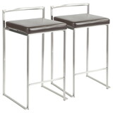 Fuji Contemporary Stackable Counter Stool in Brown Faux Leather by LumiSource - Set of 2 B202P222350