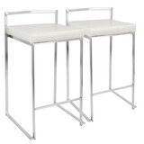 Fuji Contemporary Stackable Counter Stool in White Faux Leather by LumiSource - Set of 2 B202P222351