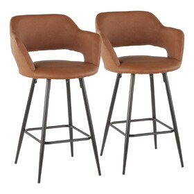 Margarite Contemporary Counter Stool in Black Metal and Brown Faux Leather by LumiSource - Set of 2 B202P222354