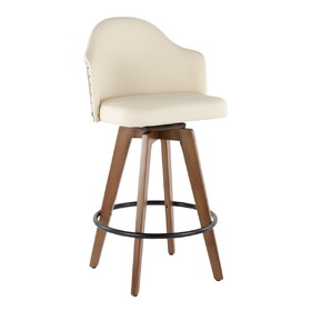 Ahoy Mid-Century Counter Stool in Walnut and Cream Faux Leather by LumiSource B202P222358