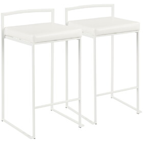 Fuji Contemporary Stackable Counter Stool in White with White Faux Leather Cushion by LumiSource - Set of 2 B202P222388